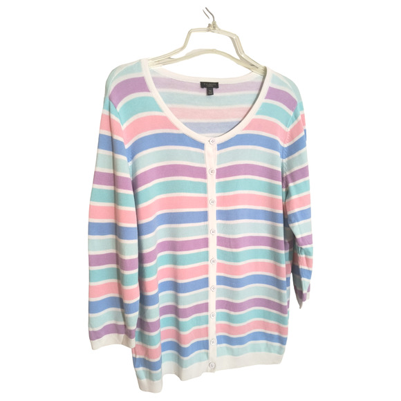 Talbots 3/4 Sleeve Cardigan Wmn's Sz 1XP Multicolor Striped Button up Sweater - Picture 3 of 11